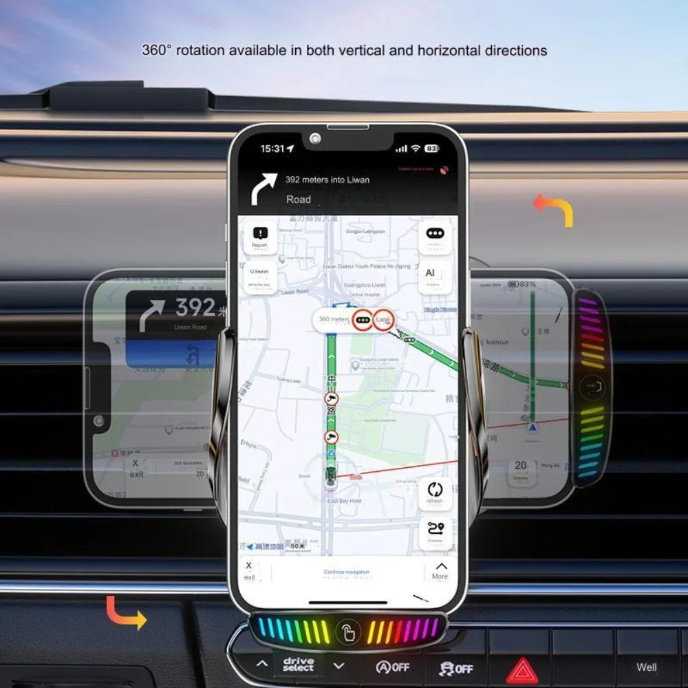 66W Fast Wireless Charging Phone Stand for Car with Cool Mechanical Design