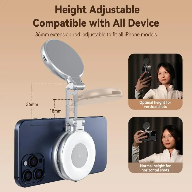 TELESIN 3-in-1 Magnetic Selfie Light with 360° LED Ring MagSafe Mirror and Phone Stand