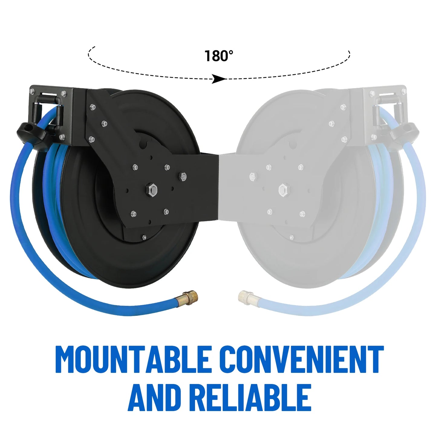 Retractable Air Hose Reel Heavy Duty Hybrid Hose Auto Rewind Ceiling Wall Mount Enclosed Air Reel