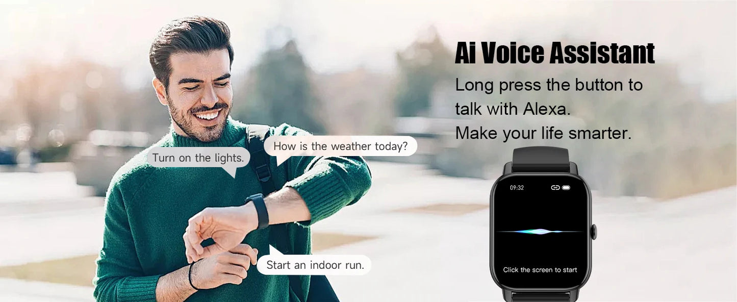 AI Voice Smart Watch 1.85 Inch HD Touch Fitness Tracker Wireless Call IP68 Waterproof