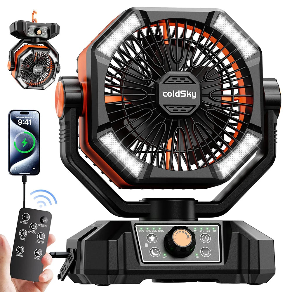 coldSky 20000mAh Battery Camping Fan with LED Lantern & 8 Speeds