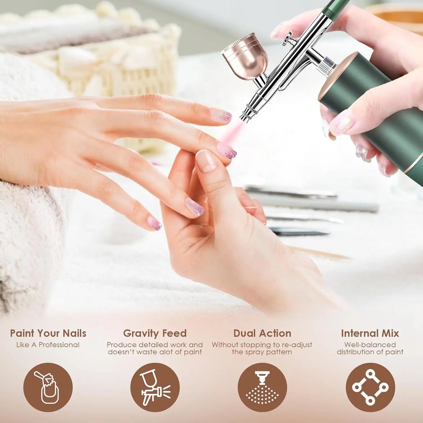 Portable Rechargeable Airbrush Kit with Compressor for Nail Art Makeup Paint