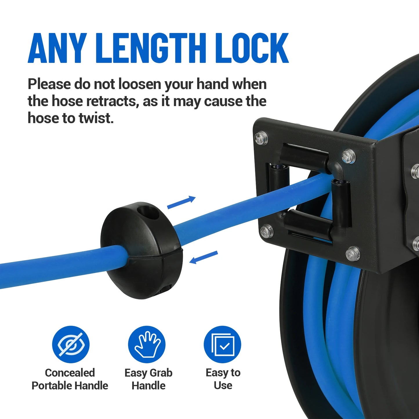 Retractable Air Hose Reel Heavy Duty Hybrid Hose Auto Rewind Ceiling Wall Mount Enclosed Air Reel