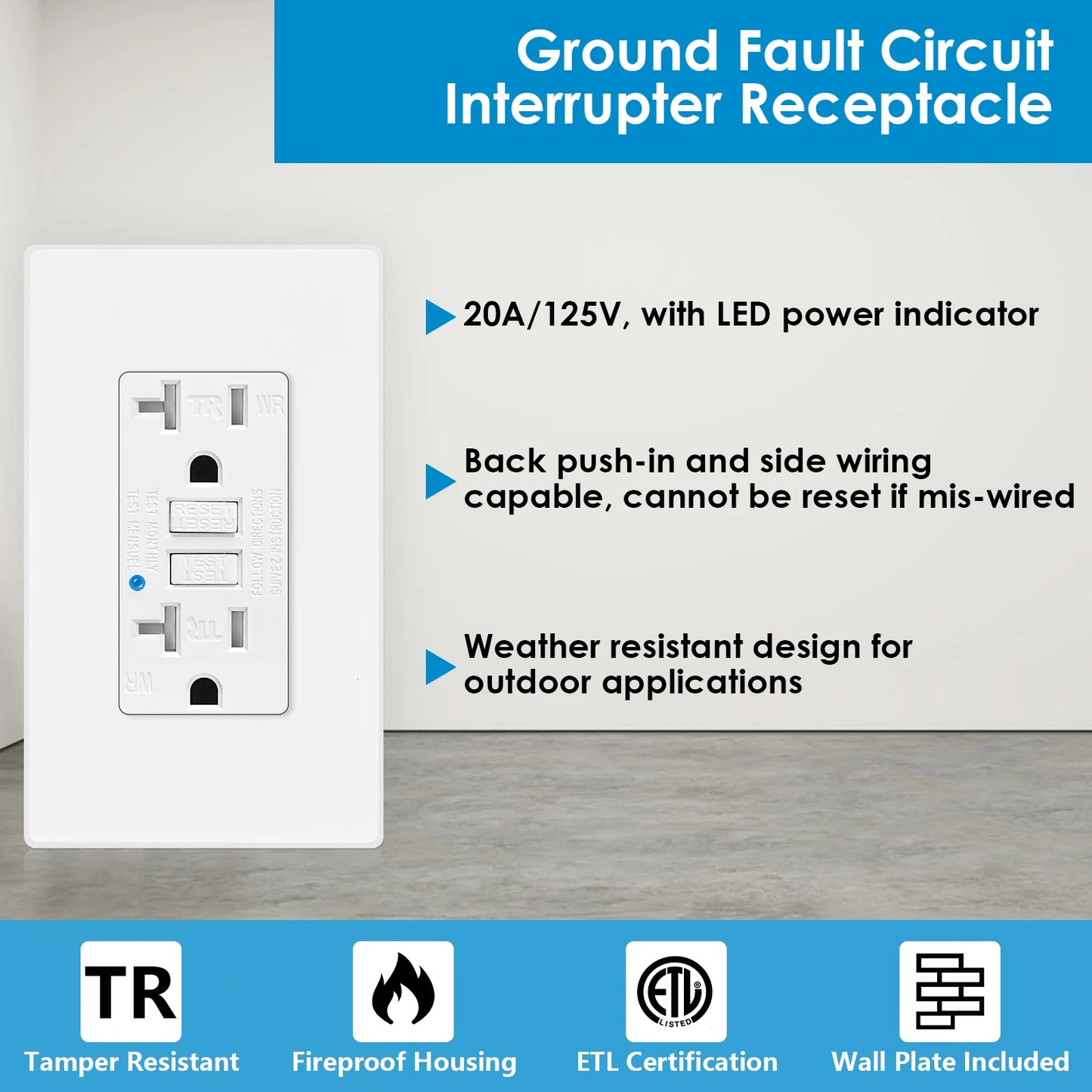 20AMP GFCI Outlet Tamper Resistant with Wallplate