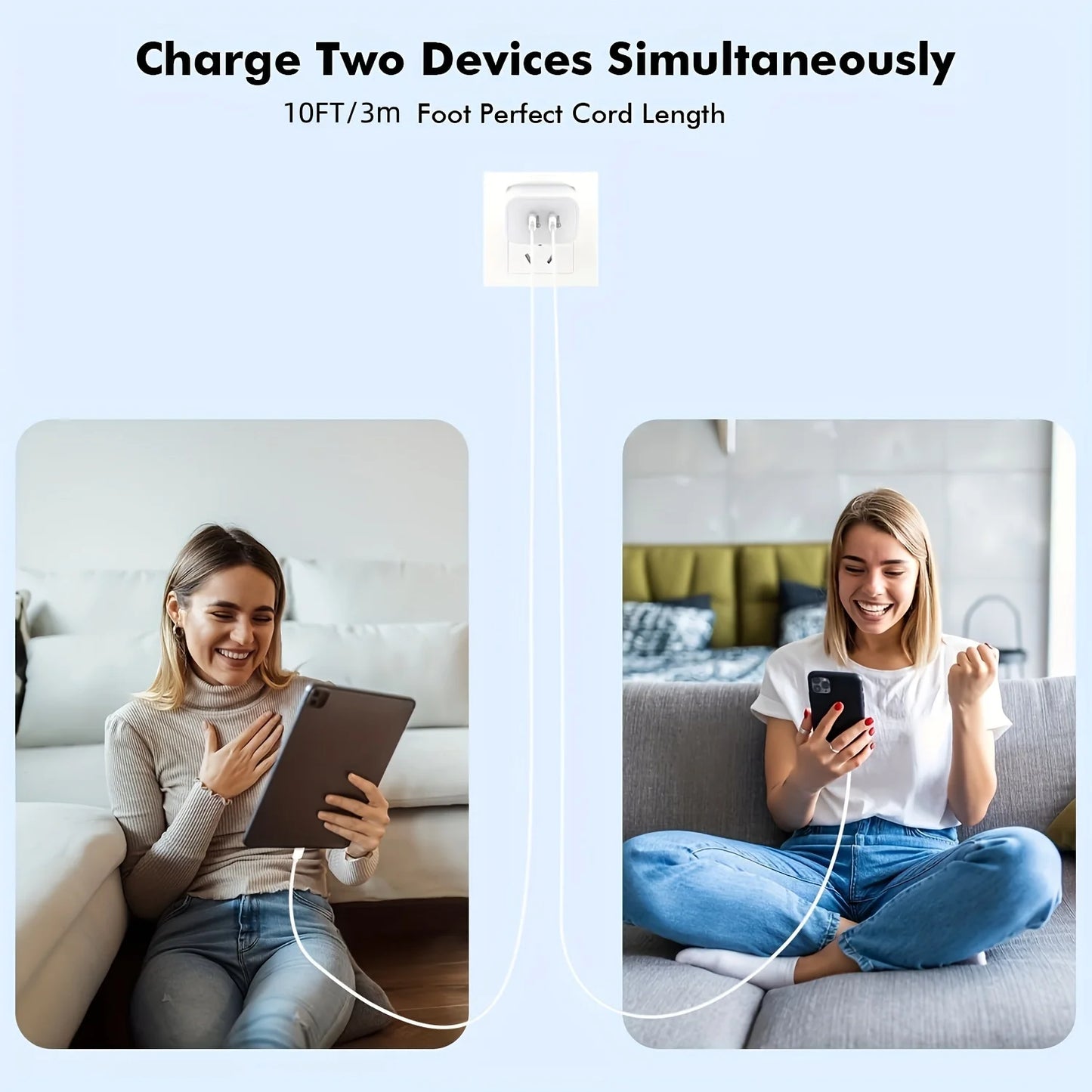 2-Pack 40W PD Dual Port Fast Charger with 10FT USB-C to C Cable