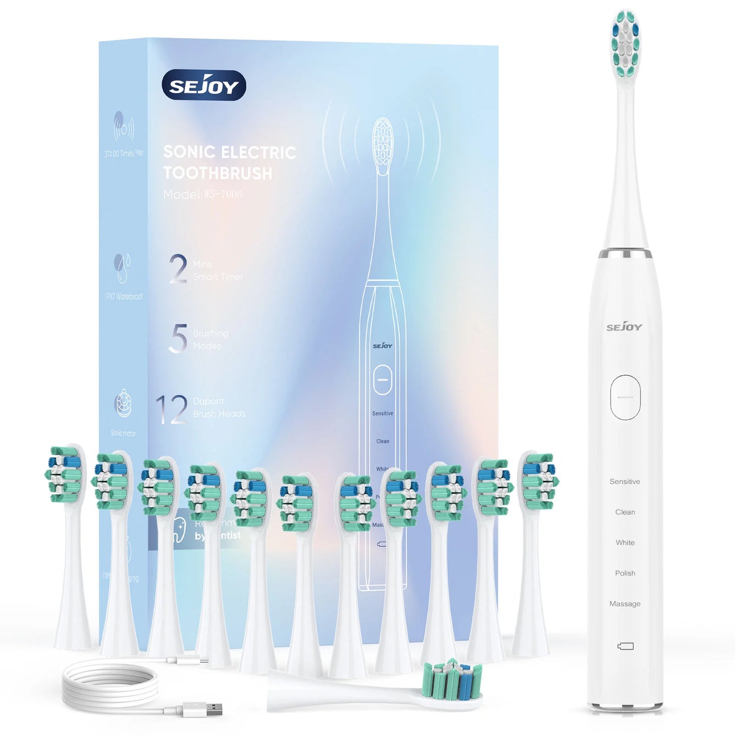 Sejoy Sonic Electric Toothbrush for Adults Rechargeable 5 Modes Personal Care