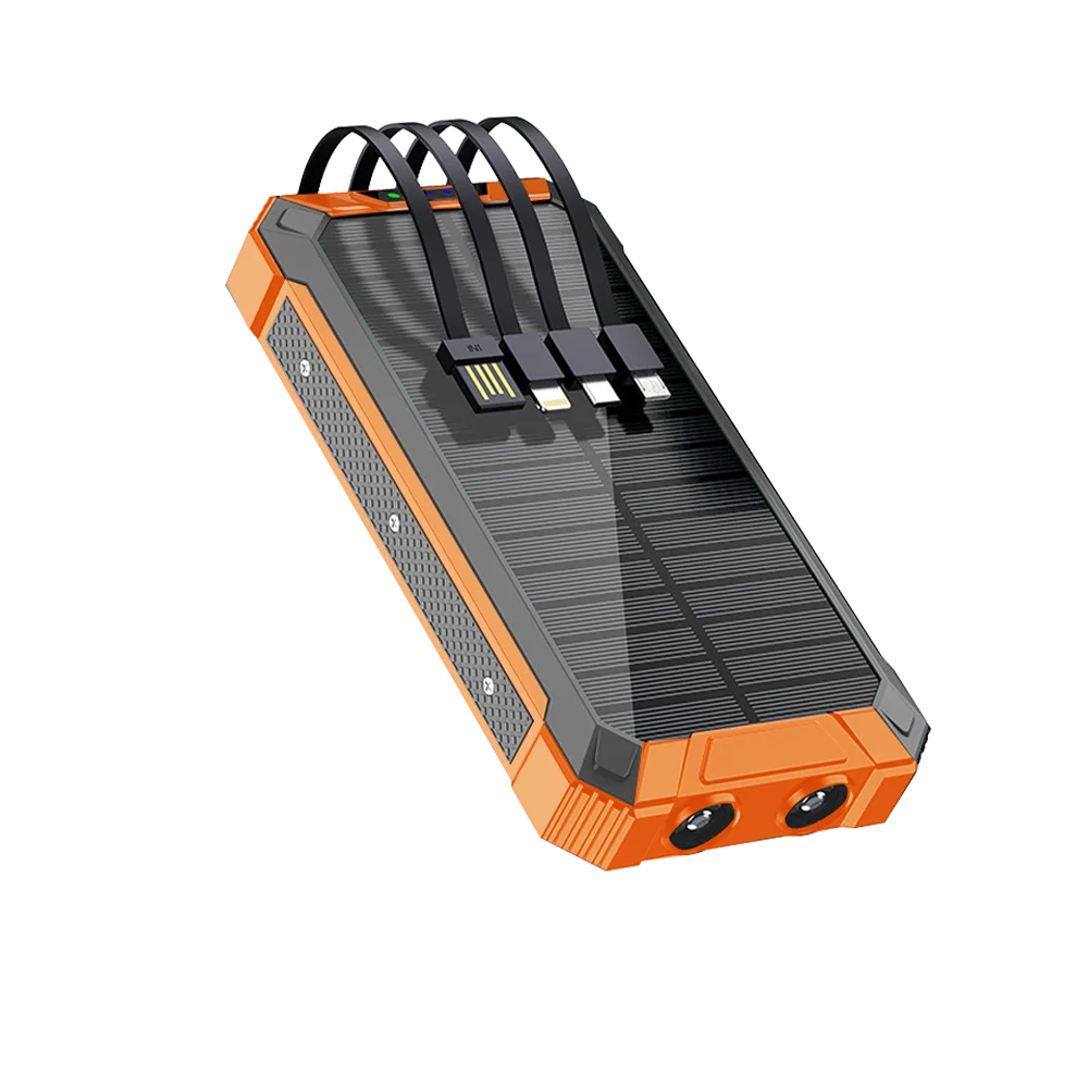 Solar Power Bank 10000mAh Portable Wireless Fast Charging with 4 USB Ports and 2 LED Lights