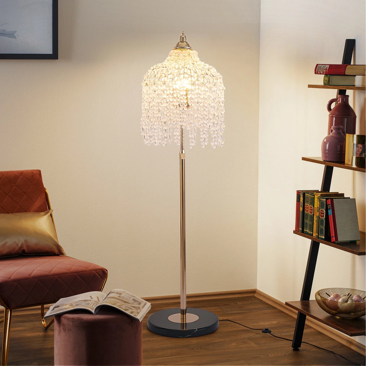 Gold Crystal Floor Lamp with Marble Base 63 Inch