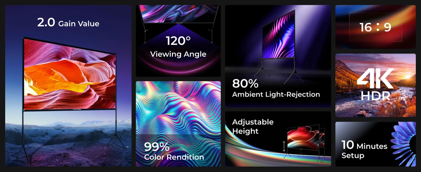 ULTIMEA EALR Projector Screen With Stand 4K HD 2.0 Gain