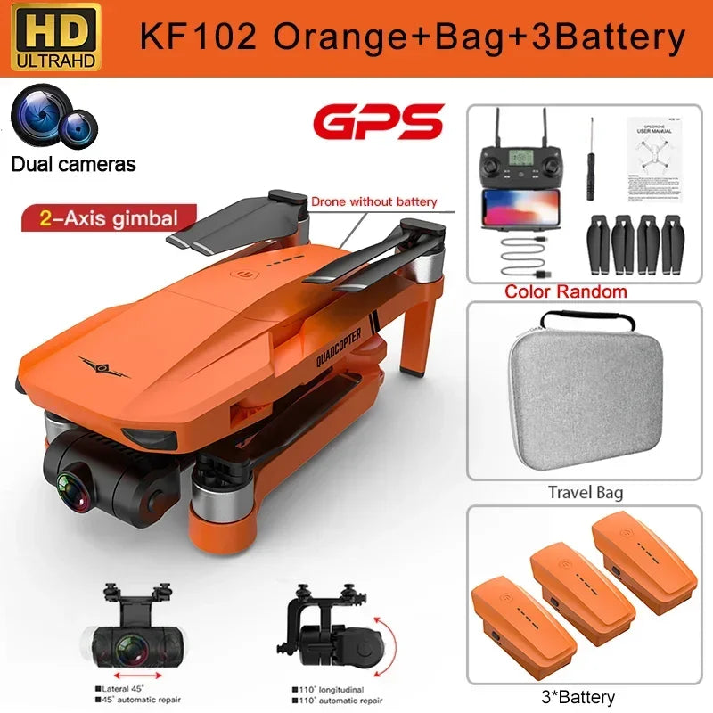 KF102 4K GPS Drone Dual Camera 2-Axis Gimbal Optical Flow Foldable FPV