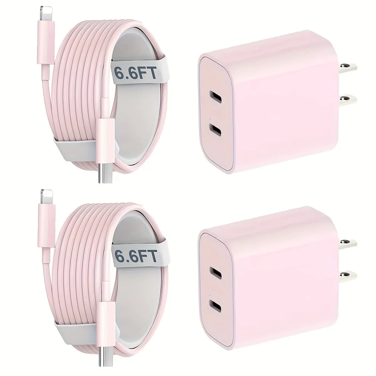 2-Pack 40W Dual USB-C Charger with 6.6FT Lightning Cable for iPhone 14/13/12/11/X