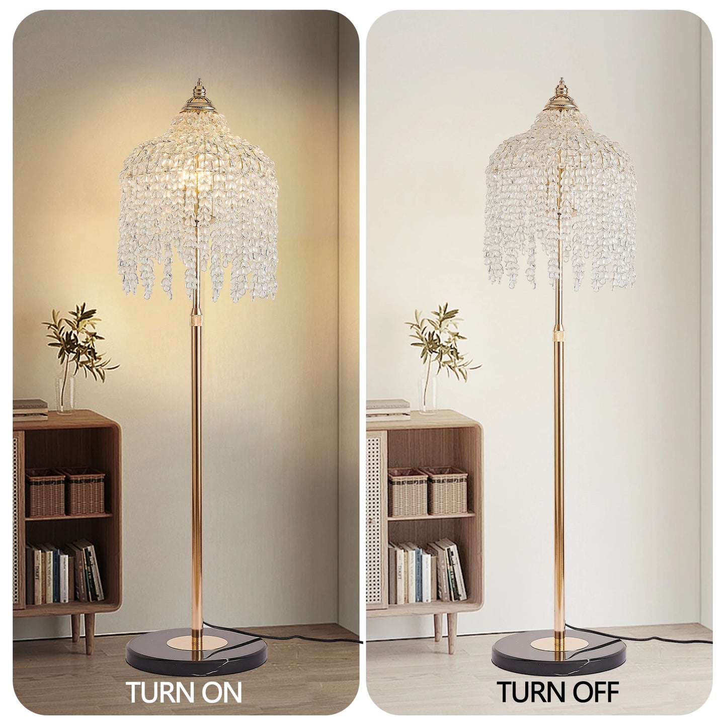 Gold Crystal Floor Lamp with Marble Base 63 Inch