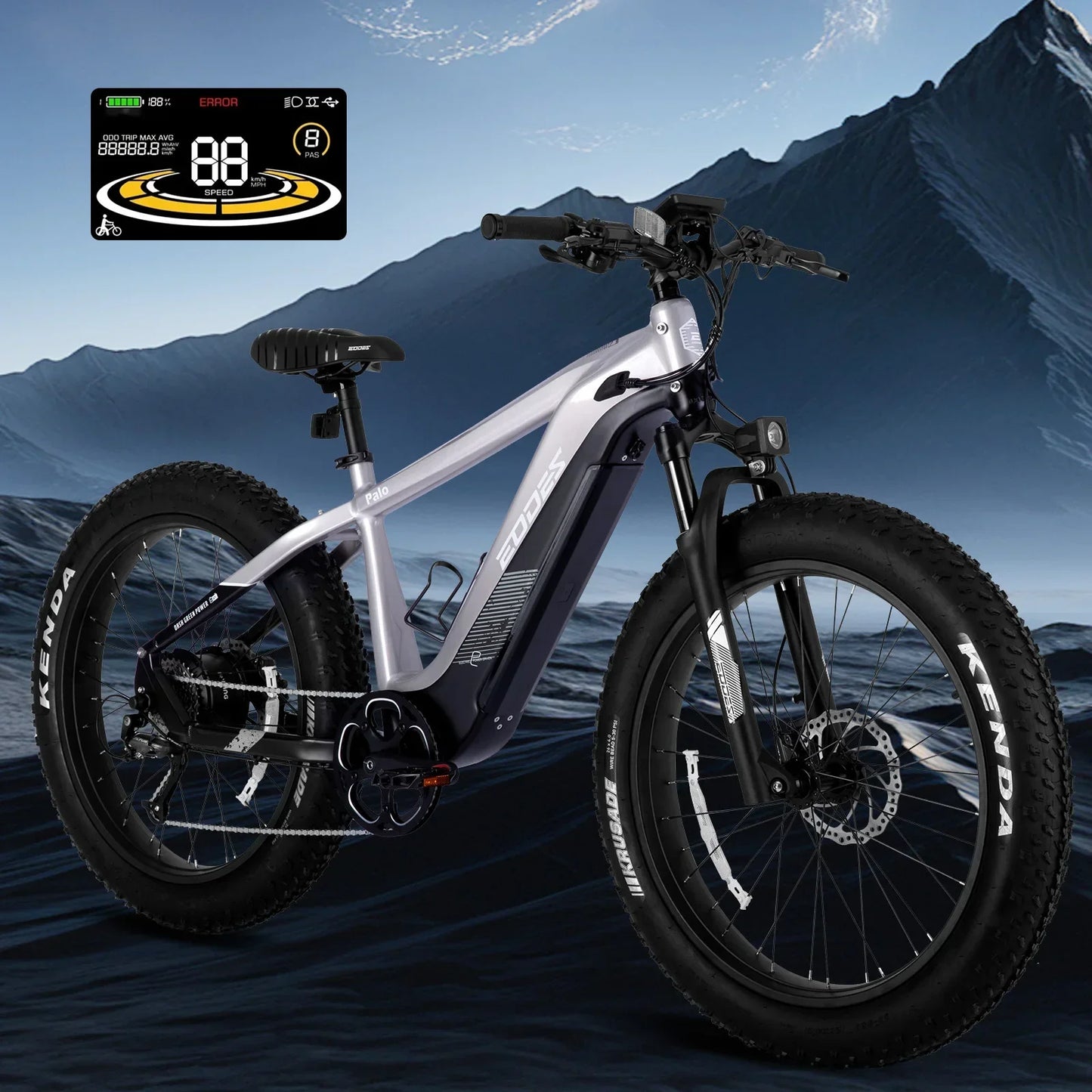 26 Inch Orange Off-Road Electric Bike with LCD, 750W Motor, Fat Tires, Bluetooth