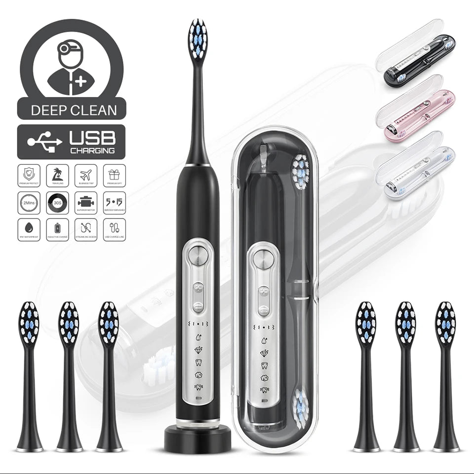 Super Sonic Electric Toothbrush for Adults and Kids Smart Timer Toothbrush with Replaceable Heads