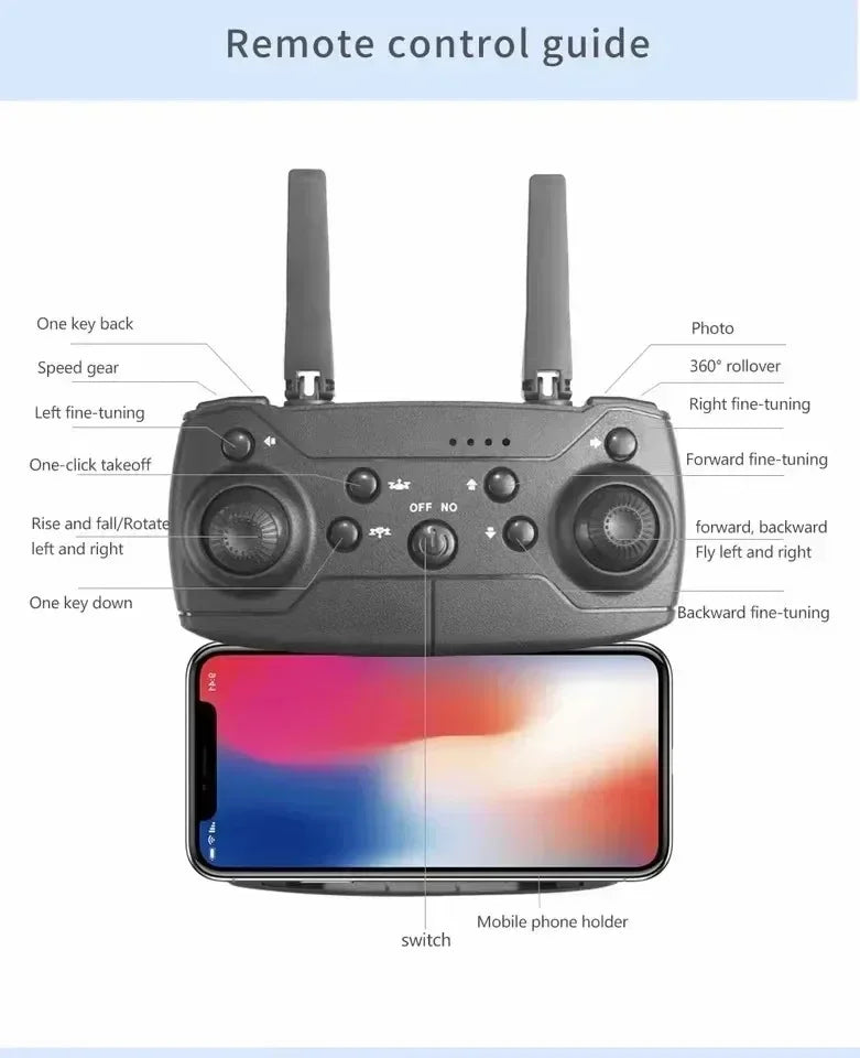 E88Pro 4K RC Drone with 3 Batteries Dual HD Camera Foldable WiFi FPV Height Hold