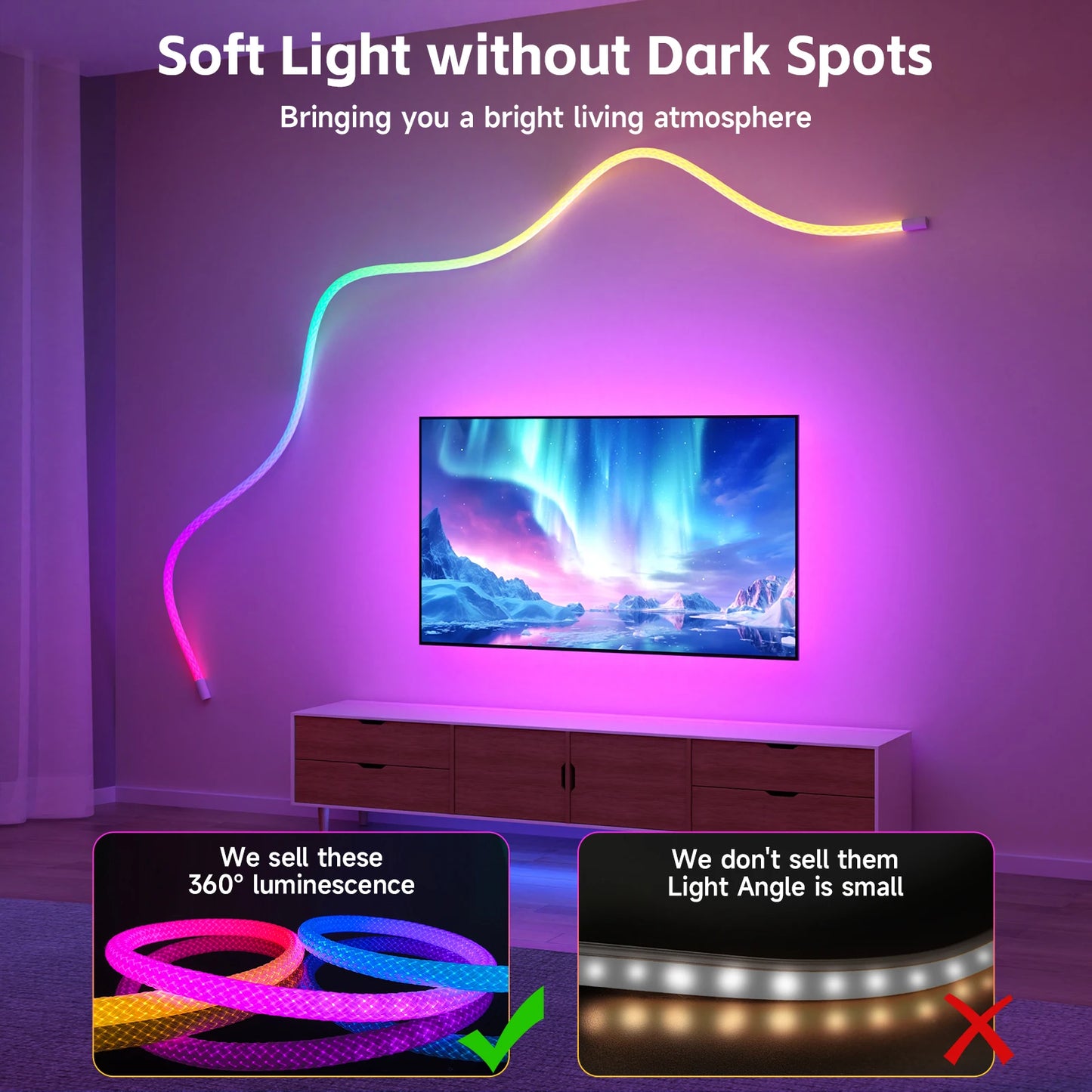 RGBIC 5V Silicone Neon LED Strip Waterproof 360 Glow