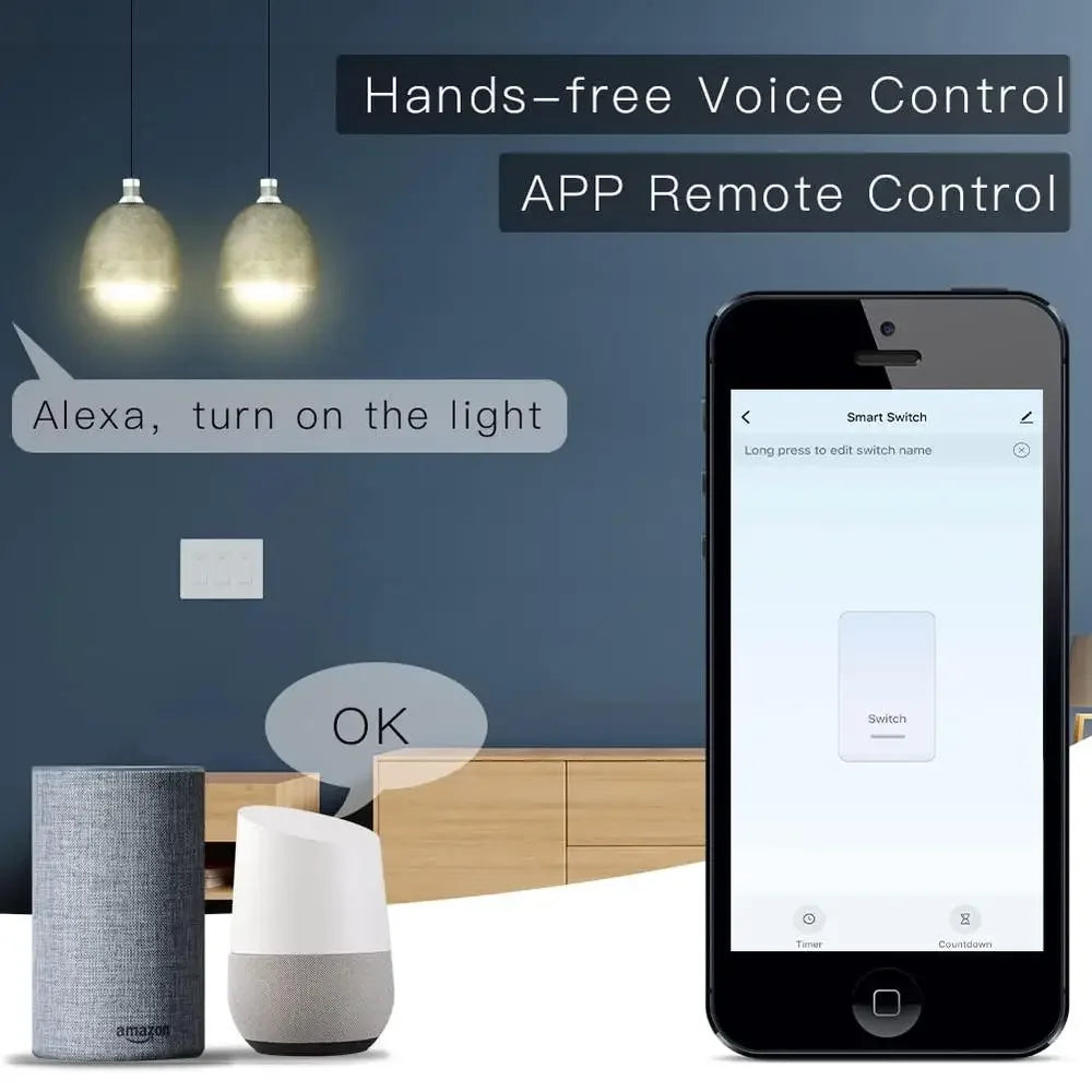 WiFi Smart Light Switch 3 Gang No Screw Panel Timer Control Wireless Remote Smart Life App Compatible with Neutral Wire Required