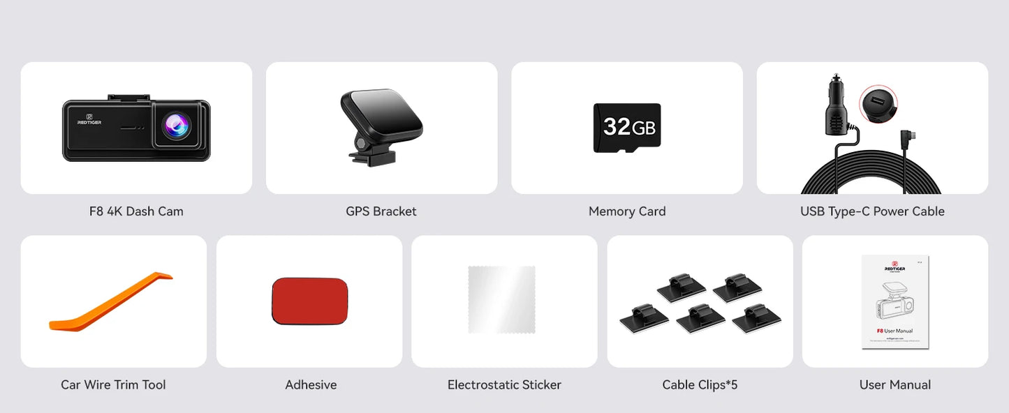 REDTIGER F8 4K+1080P Dash Cam Front and Rear with 5.8G WiFi and GPS