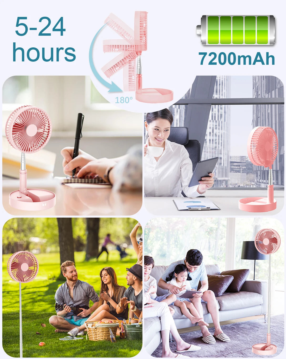 Foldable Desk and Table Fan Portable Battery Operated Adjustable Height with Remote