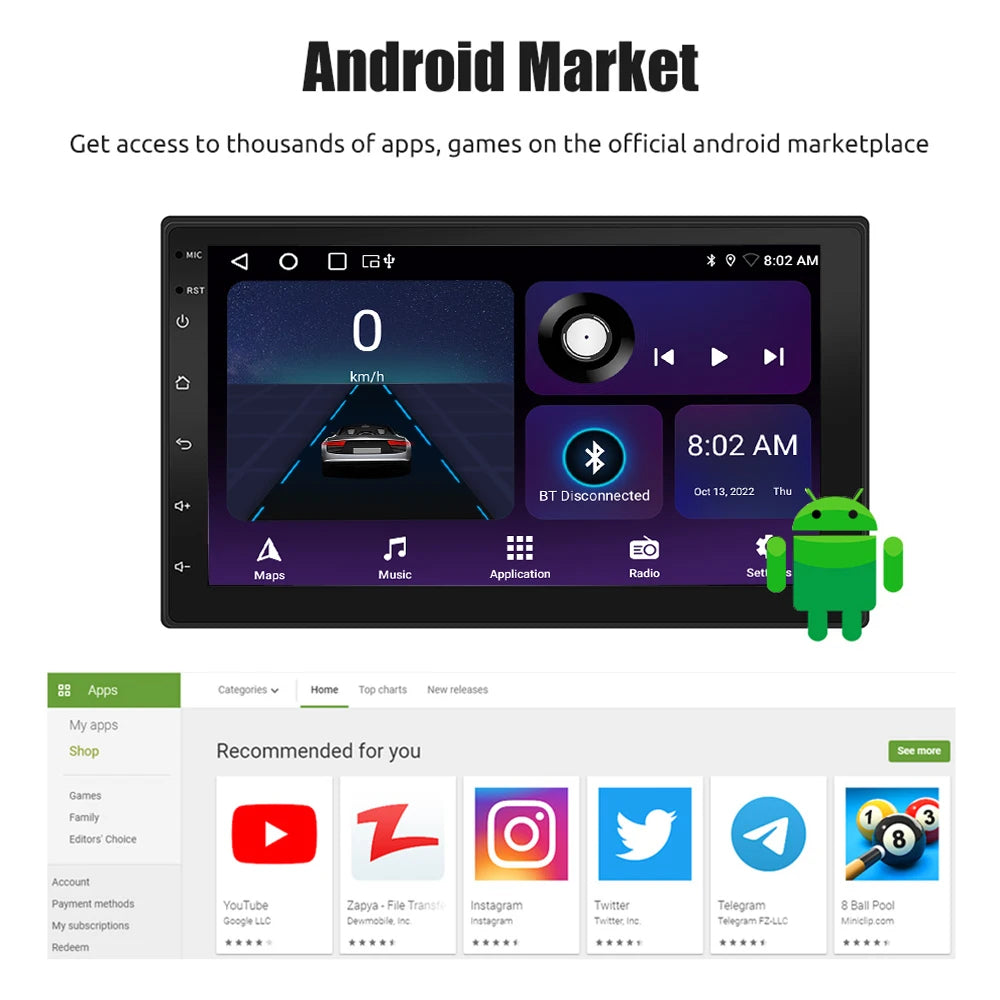 7"/9"/10" Android Car Radio with CarPlay GPS & Multimedia Player for Nissan Hyundai Tesla Style
