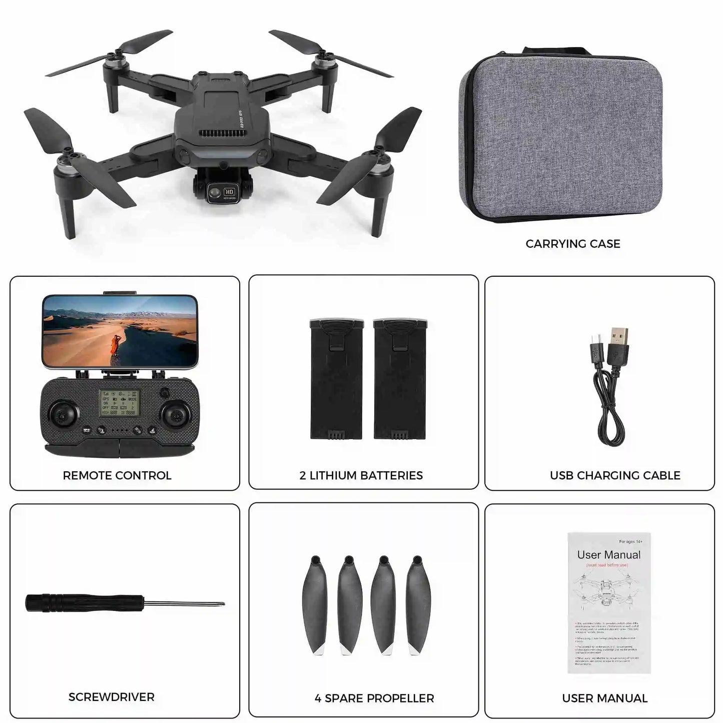 RC Brushless GPS Drone with Remote Long Flight 2 Batteries Quadcopter