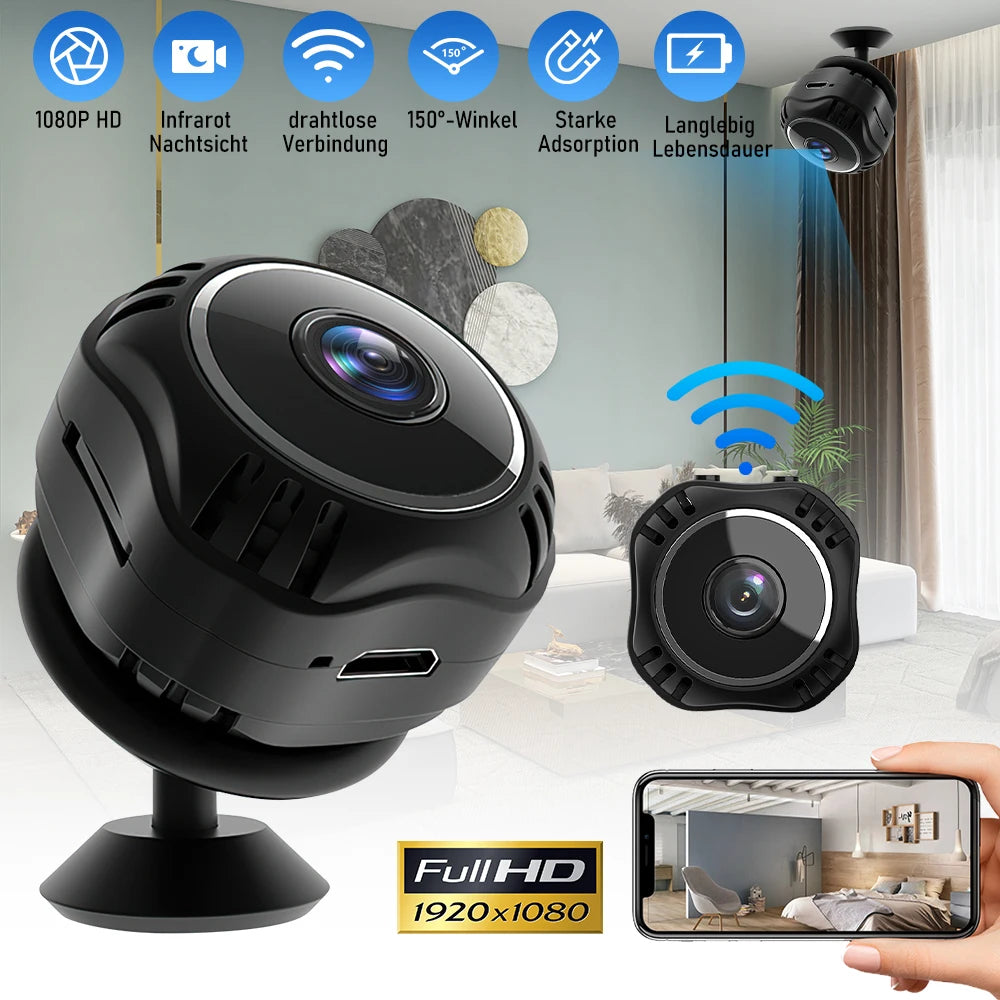 Mini WiFi Camera 1080P HD with Night Vision and Audio for Home Security and Baby Monitoring