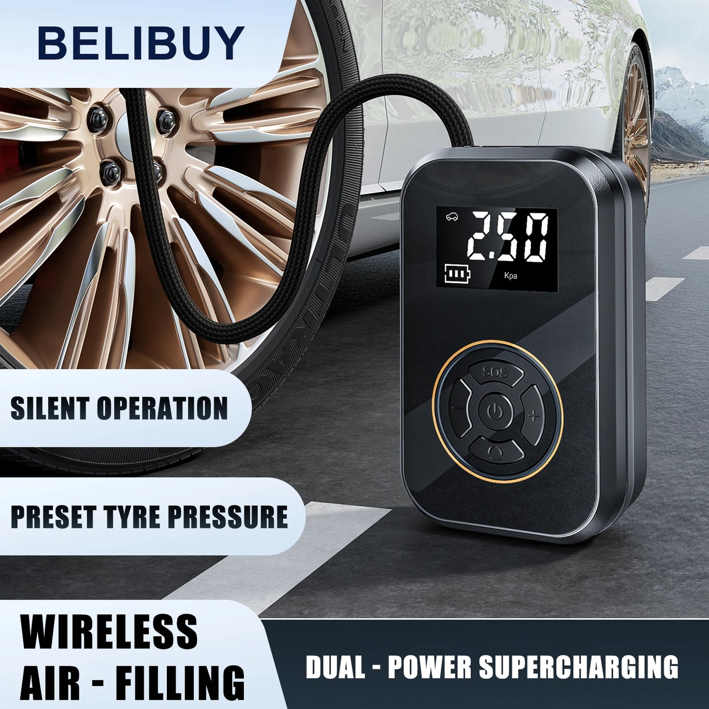 BELIBUY Portable Tire Inflator with Digital Display Electric Air Pump for Car and Bicycle Tires
