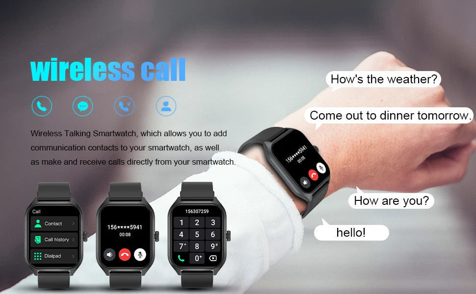 AI Voice Assistant Smart Watch 1.96" HD Screen 100+ Sports Sleep Heart Rate Monitor