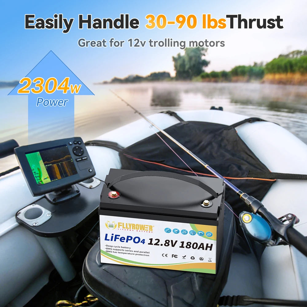12V 180Ah LiFePO4 Battery Pack with Charger Lithium Iron Phosphate Battery for Campers Solar Wind and Off-Road Use