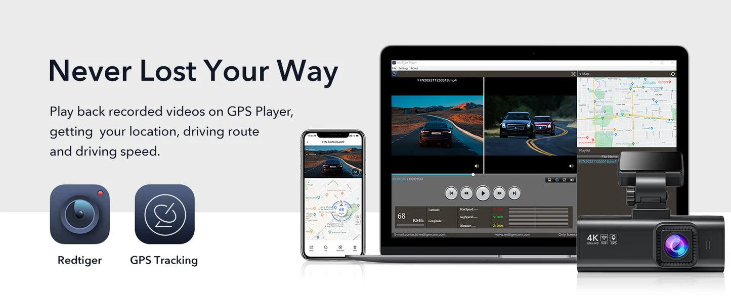 REDTIGER 4K Dash Cam Front and Rear with WiFi, GPS, and 24H Parking Mode