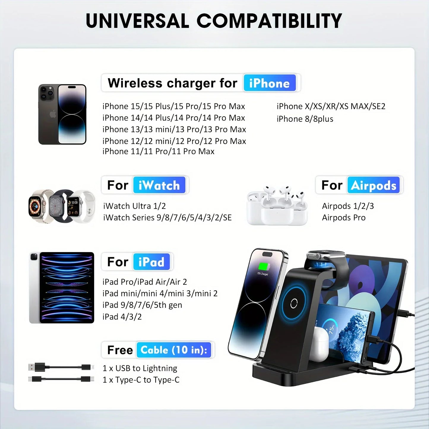 5 in 1 Fast Wireless Charging Station for iPhone Apple Watch Airpods