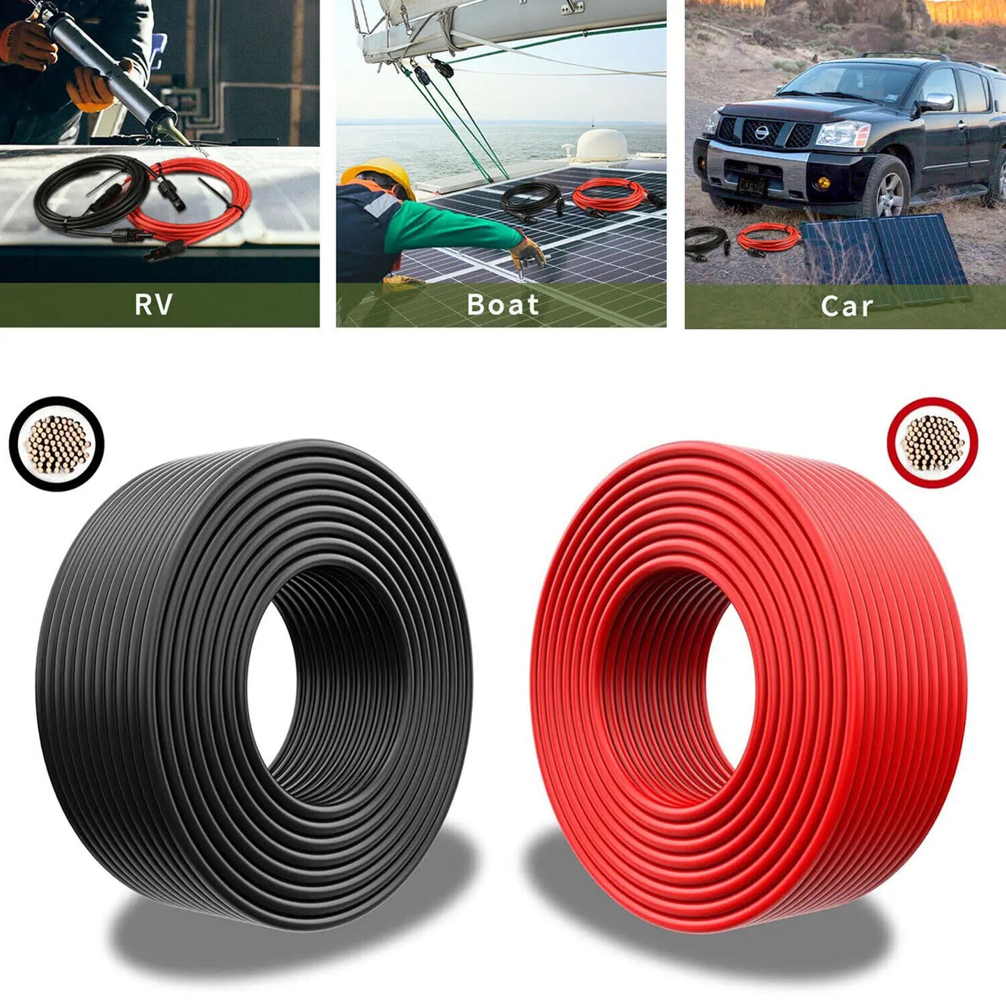 PowMr 4mm² 25m 100m Solar PV Cable Black and Red 11AWG TUV Solar PV Wire IP68 Solar Panel System Extension Photovoltaic System