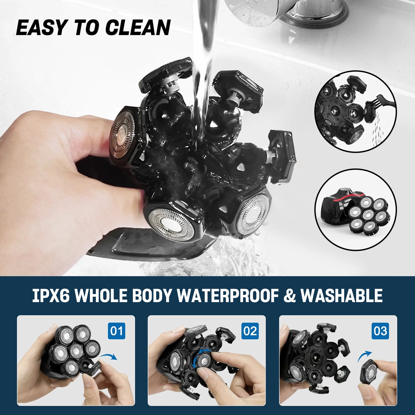 Sejoy 7D Electric Head Shaver for Bald Men Magnetic Razor & Beard Trimmer Waterproof