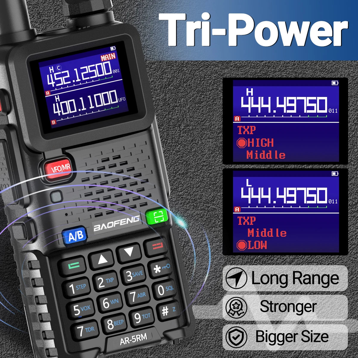 2PCS Baofeng AR-5RM 10W Walkie Talkie Multi Band Type-C Wireless Copy 999CH