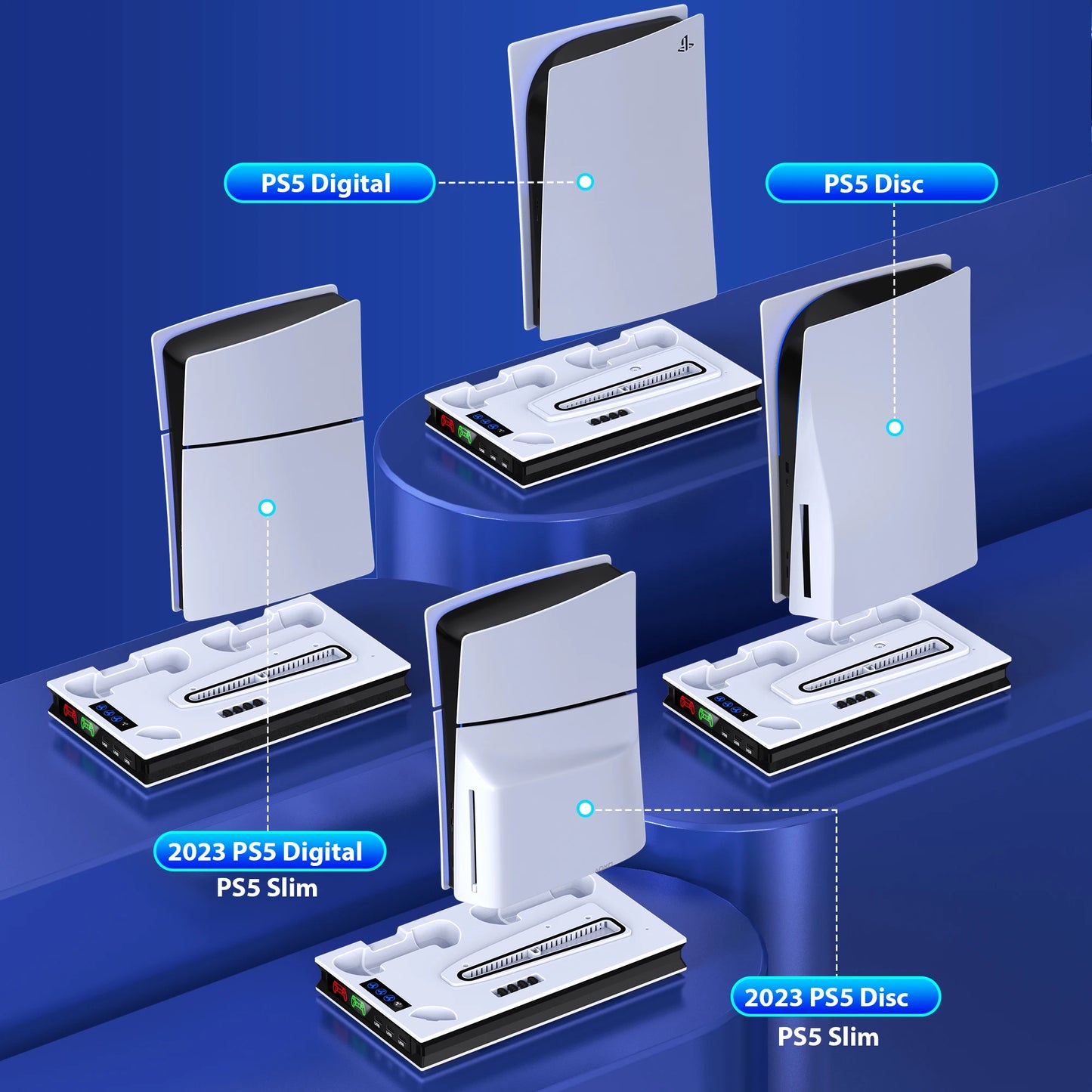 PS5 Stand Cooling Station Controller Charger for Slim Disc Digital Console