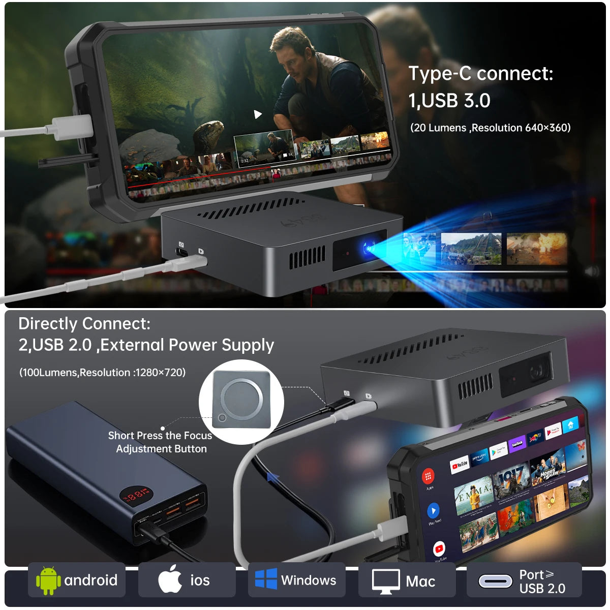 8849 Mars Mini Projector HD 1080P Auto Focus Outdoor Beamer