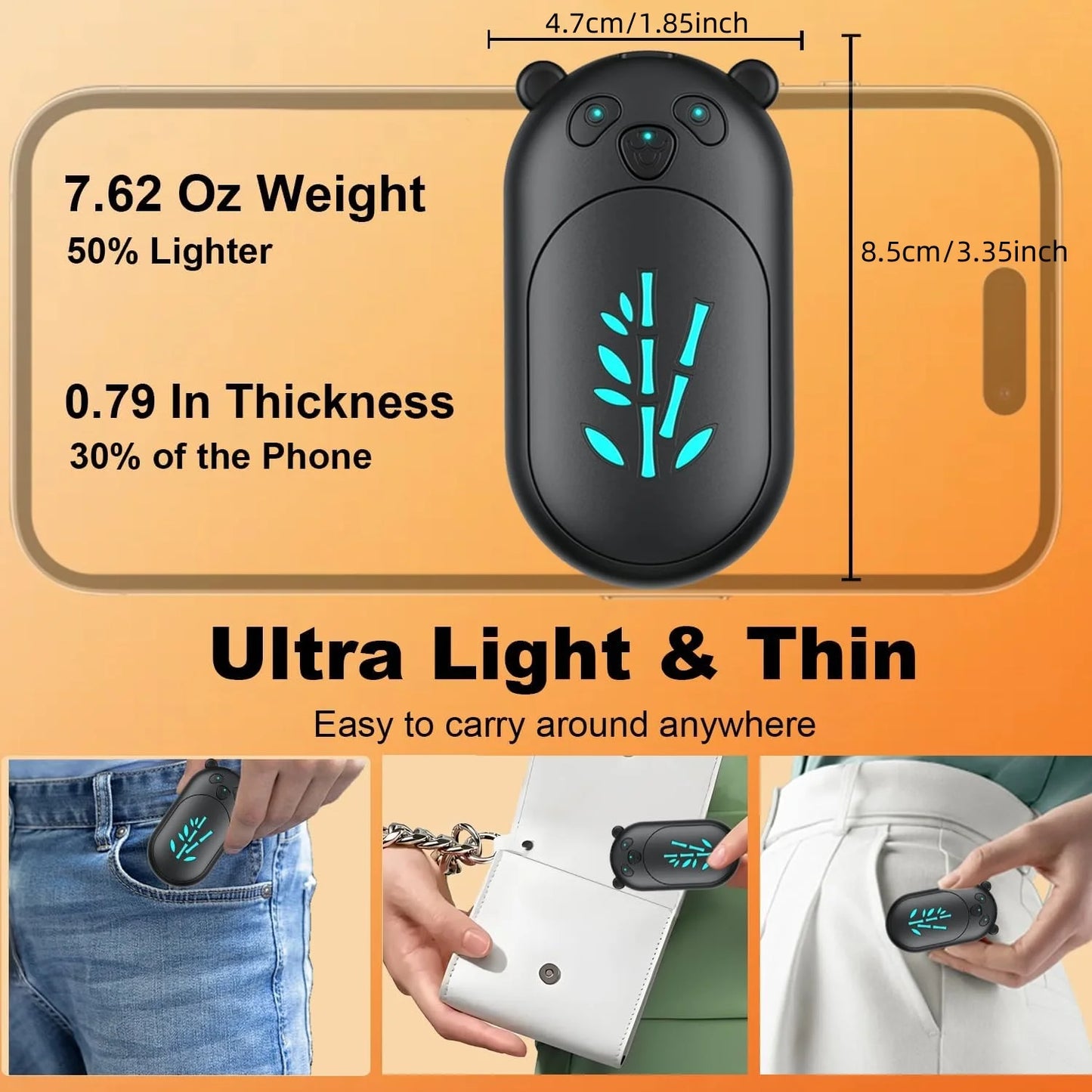 2 in 1 Portable Hand Warmer with Double Sided Heating Pocket Sized