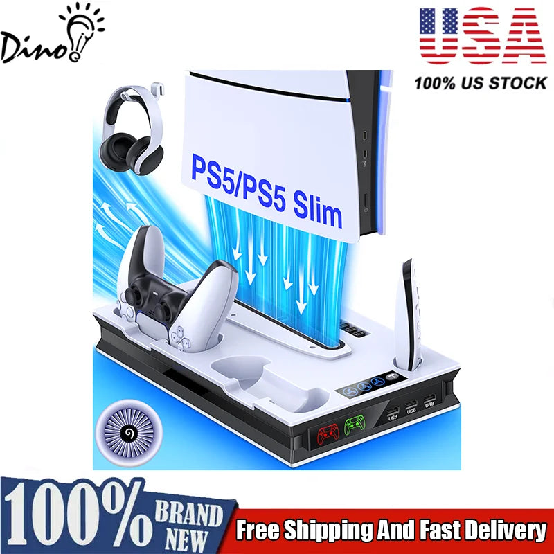 PS5 Stand Cooling Station Controller Charger for Slim Disc Digital Console