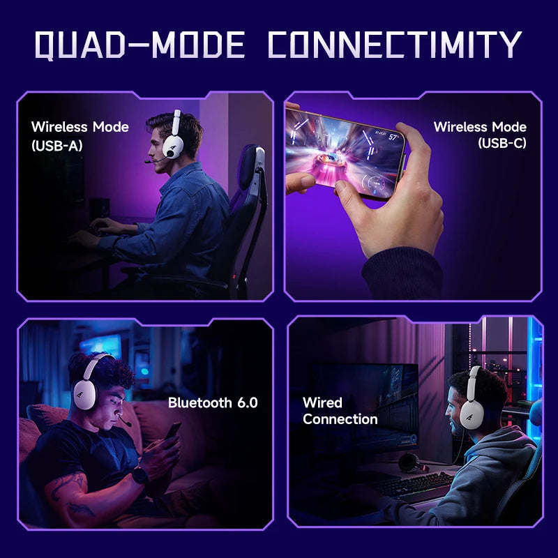 Picun UG-10A Wireless Gaming Headset 2.4G Bluetooth 6.0 Wired 56dB Mic 40mm Drivers Over Ear