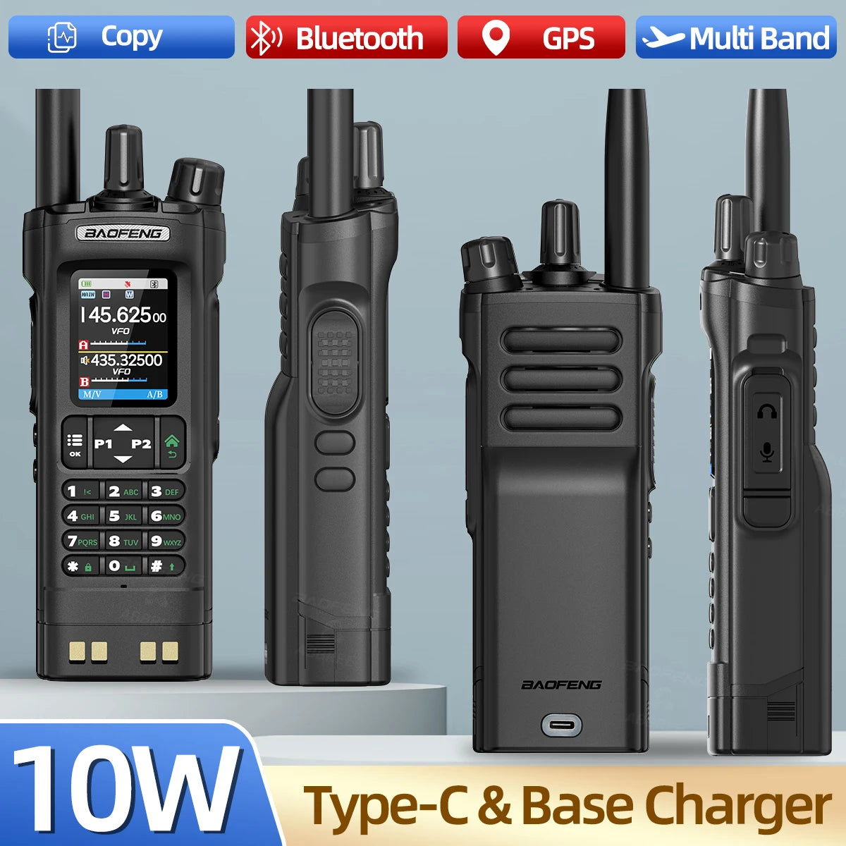 Baofeng UV-32 10W GPS Walkie Talkie Multi Band Bluetooth Type-C Long Range