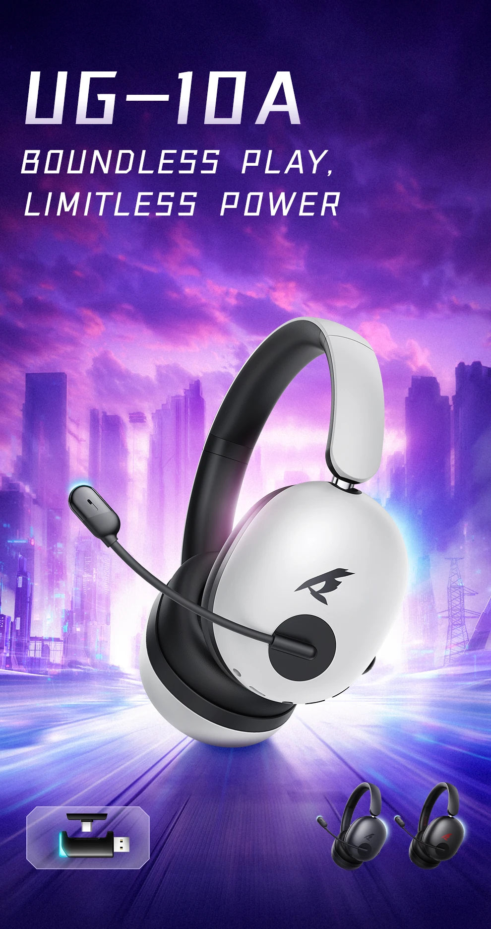Picun UG-10A Wireless Gaming Headset 2.4G Bluetooth 6.0 Wired 56dB Mic 40mm Drivers Over Ear
