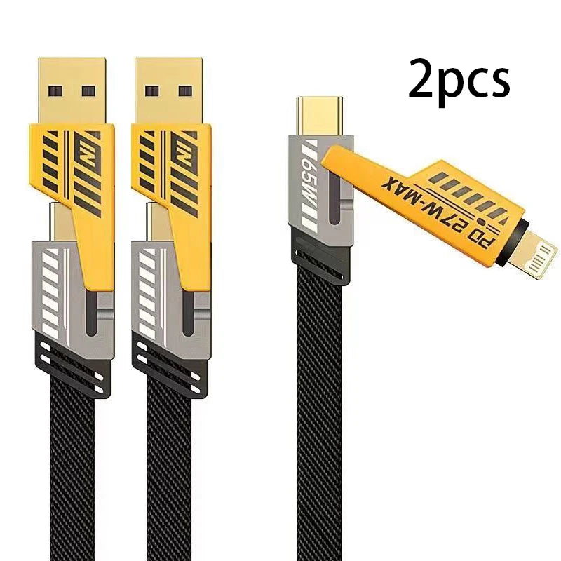 4 in 1 Fast Charging Cable USB A Type C Dual Connector Nylon Braided PD 65W 27W for iPhone/Android/Xiaomi