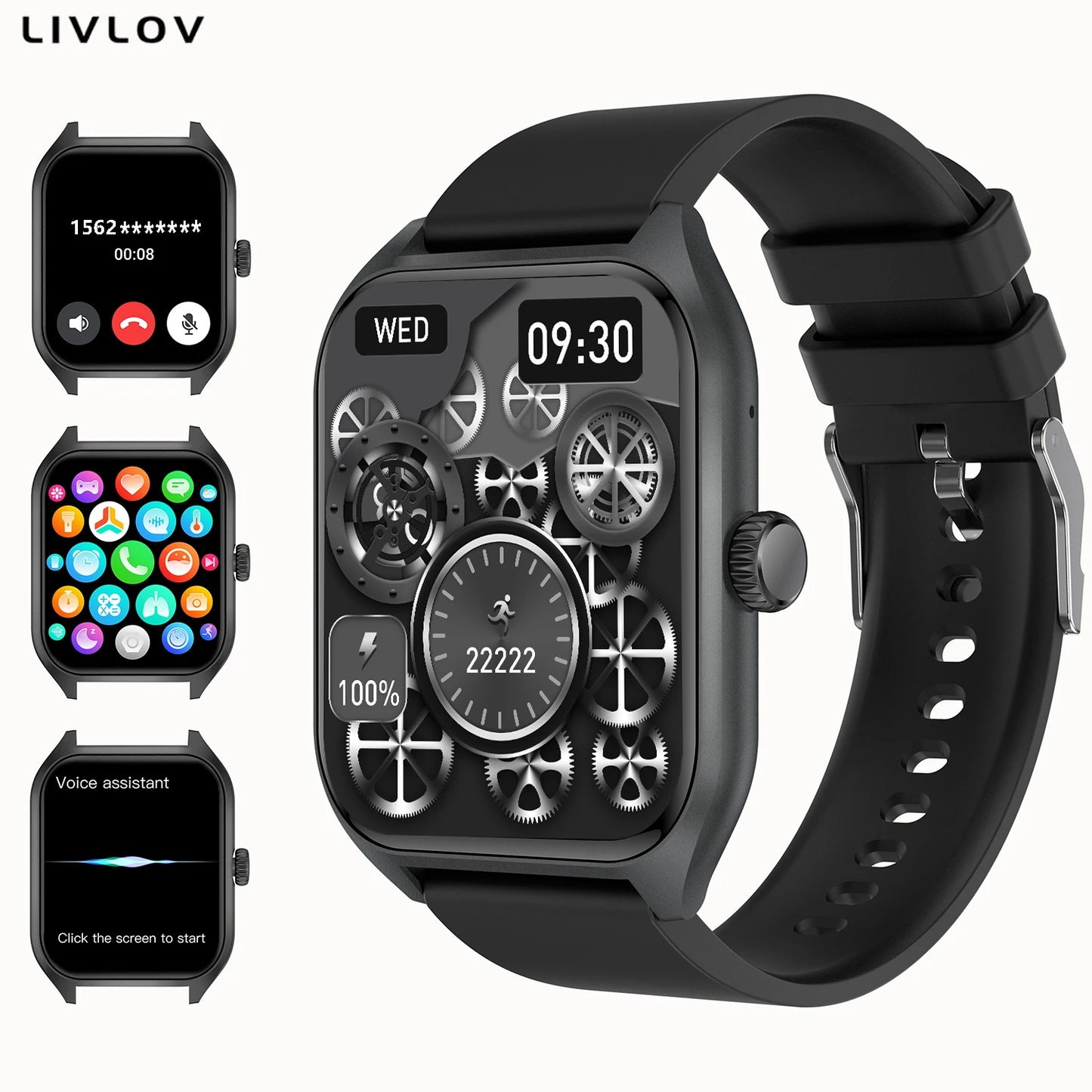 AI Voice Assistant Smart Watch 1.96" HD Screen 100+ Sports Sleep Heart Rate Monitor