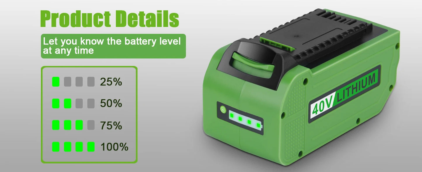 6.0Ah Greenworks 40V G-MAX Battery for 29472 29462 29252 20202 22262 Cordless Power Tools