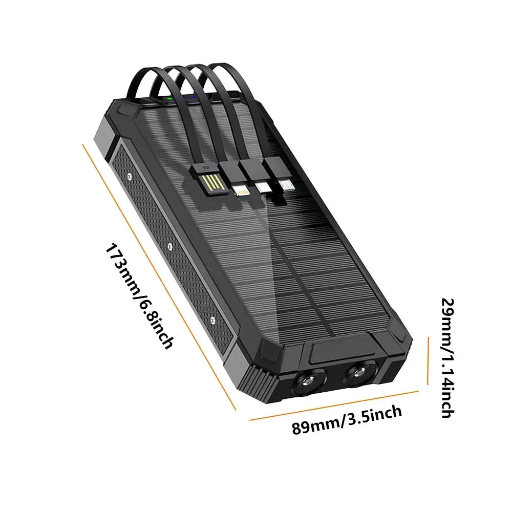 Solar Power Bank 10000mAh Portable Wireless Fast Charging with 4 USB Ports and 2 LED Lights