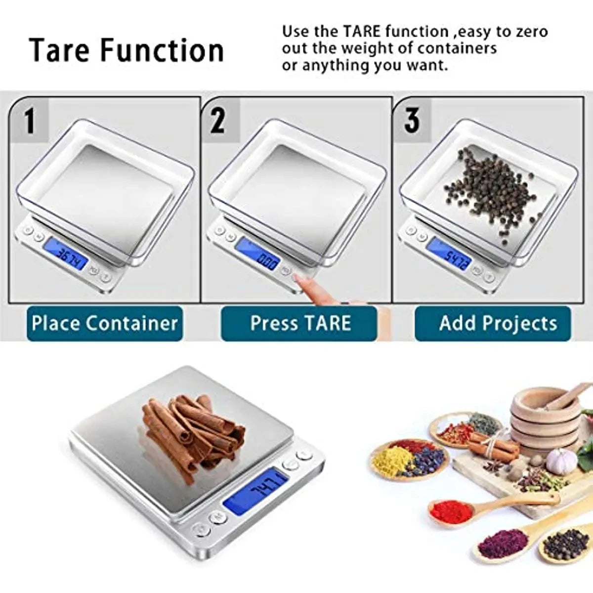 Digital Kitchen Scale 3000g/0.1g with LCD Display Tare Function for Food and Jewelry