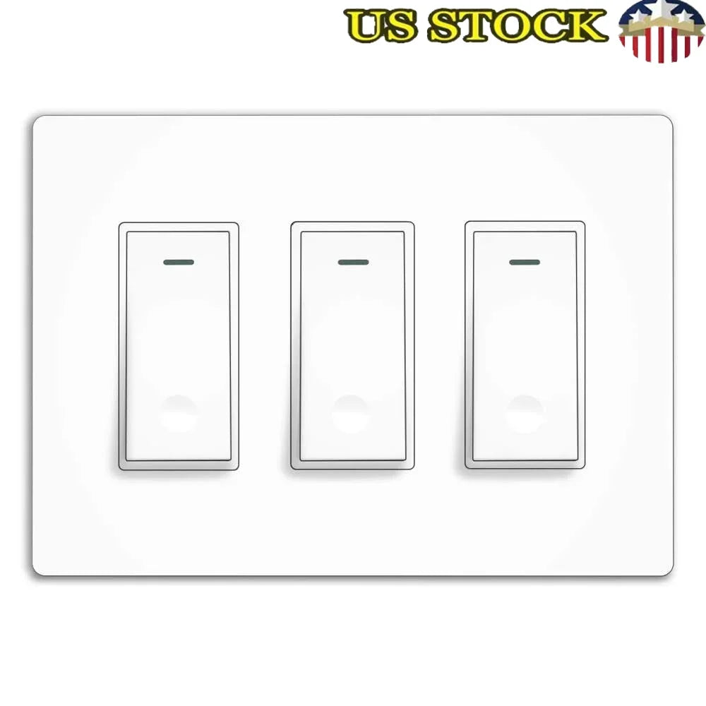 WiFi Smart Light Switch 3 Gang No Screw Panel Timer Control Wireless Remote Smart Life App Compatible with Neutral Wire Required