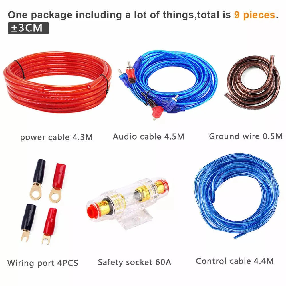 1500W 8AWG Car Audio Amplifier Wiring Kit with RCA Cable Fuse and Subwoofer Wiring