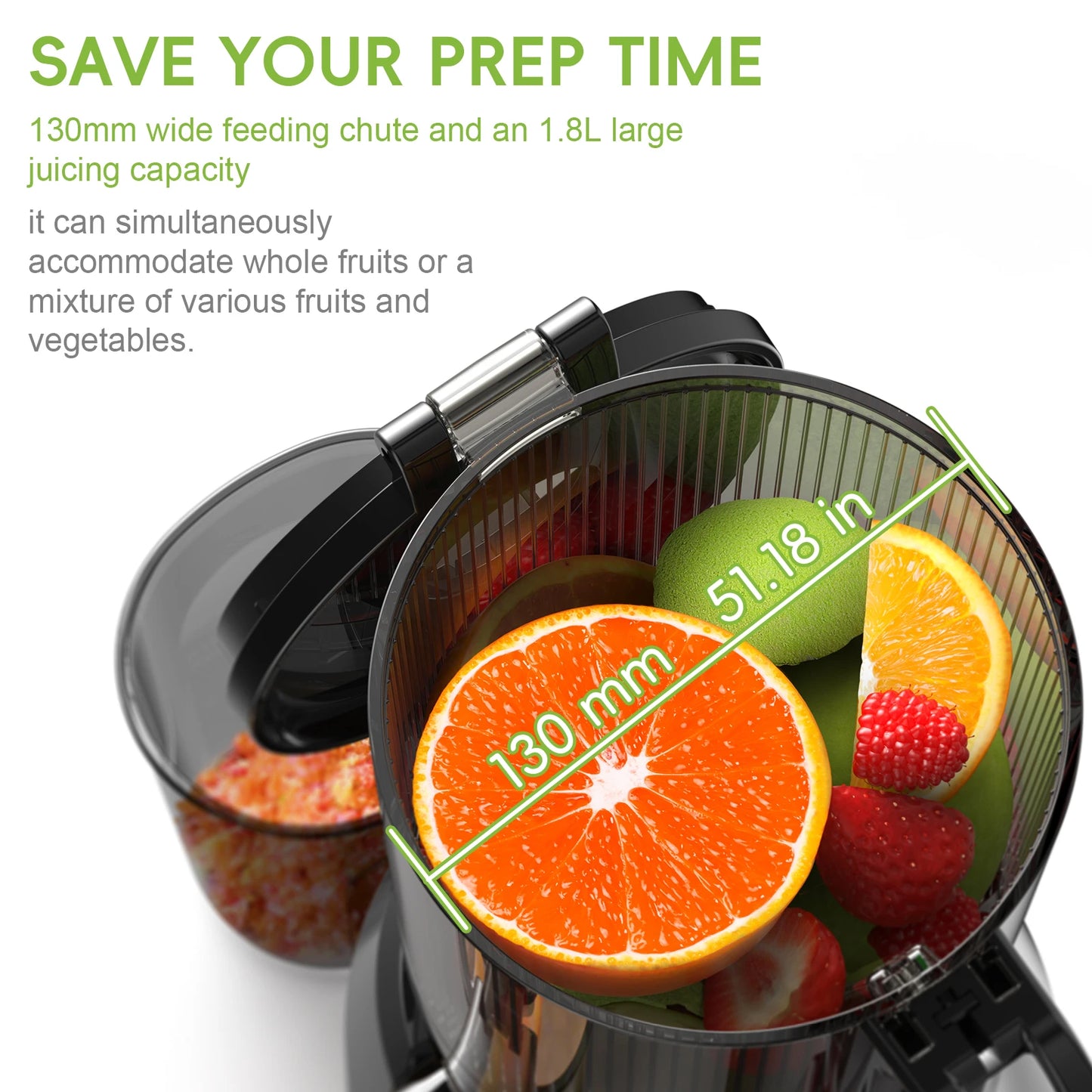 BioloMix Cold Press Juicer 130mm Chute Whole Fruit Vegetable BPA Free Slow Juicer