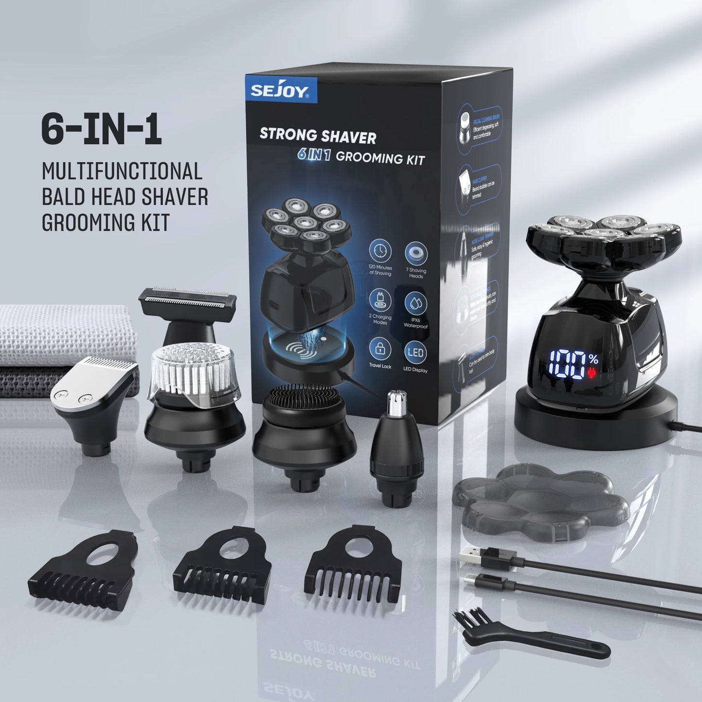 Sejoy 7D Electric Head Shaver for Bald Men Magnetic Razor & Beard Trimmer Waterproof